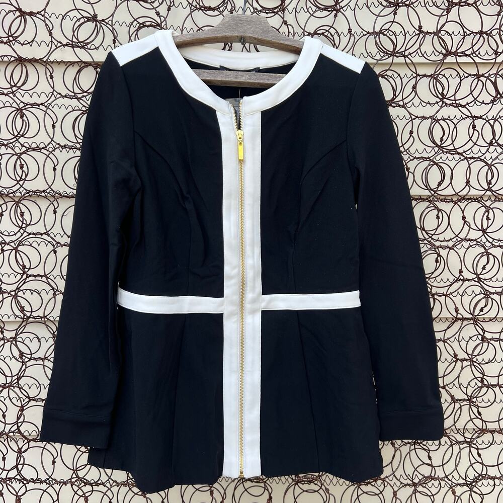 Boston Proper Beyond Travel Color Block PaneledBlack White Jacket NWT SMALL